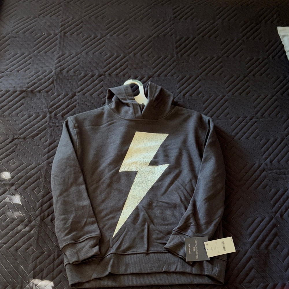 Grayson Threads Charcoal Sweater with Gold Lightning Bolt boys medium (8)